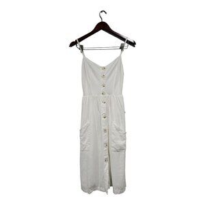 Altar'd State Womens Ivory Linen Blend Button Down Adjustable Strap Dress Sz S